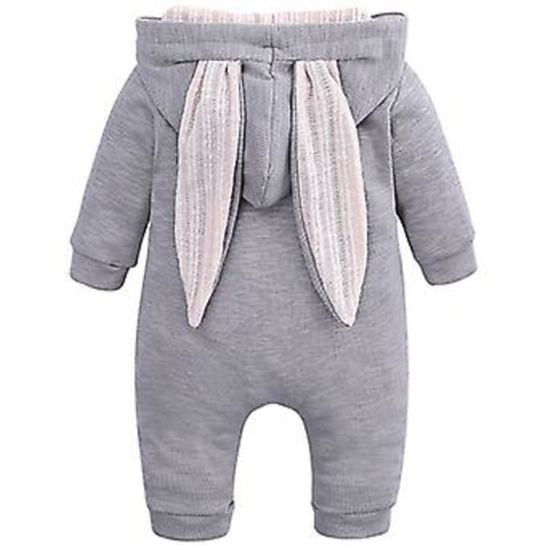 0-18 kuukauden ikäisille vauvoille pupun korvat -haalari, vetoketjullinen, kokopuku, pyjama, yöasu (0-3 kuukautta, harmaa)