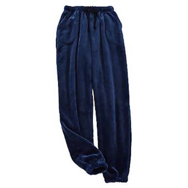 Män Byxor Pyjamas Raka Ankelbandade Enfärgad Fleece Tjock Kallsäker Snörning Fickor Män Byxor Hemkläder (3XL Marinblå)