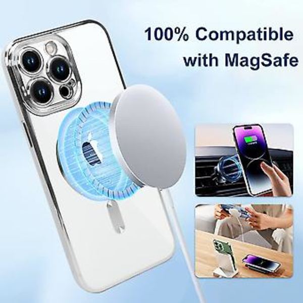 Magnetiskt Skal för iPhone 15 Pro Max [kompatibelt med MagSafe] Kameras Objektivskydd Plätering Lyxigt Omslag för Kvinnor Män Transparent Mjuk TPU Stötsäker