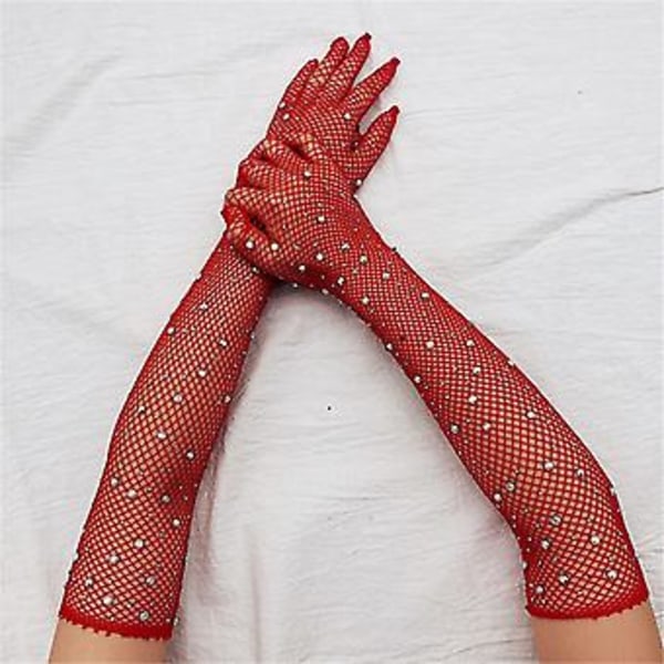 Mesh Långa Handskar Fiskgarn Långa Handskar Kvinnor Danshandskar Strass Långa Handskar (Färg)