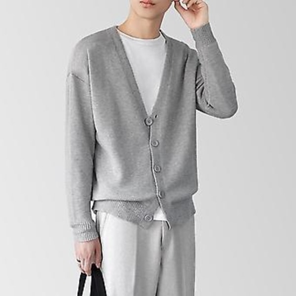 Mænds Cardigan Langærmet V-hals Slim Fit Enkeltknappet Ensfarvet Hold Varmt Strikvarer Forår Efterår Mandlig Trøje Strikket Frakke Daglig Brug (L Brun)