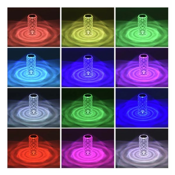 1-delt krystalldiamant skrivebordslampe, 16 farger USB oppladbar touch