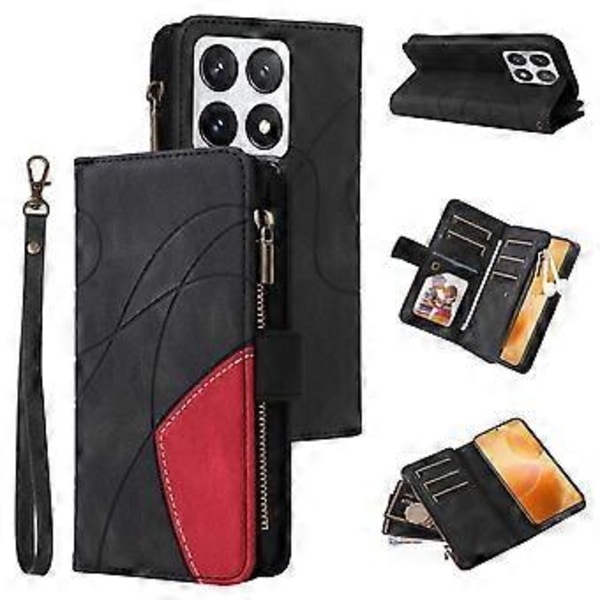 KT Multi-Function Series-5 Fodral för Xiaomi 14T Pro Fodral med Dragkedja Plånbok Läder Telefonskydd Ställ (Stil B)