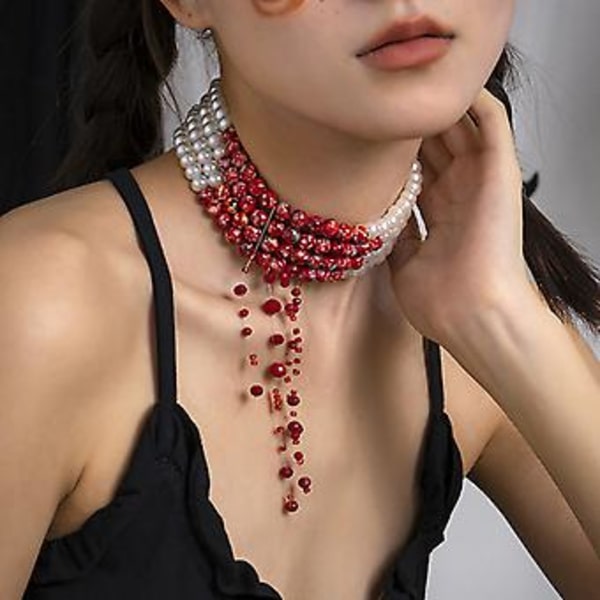Goth-korut Veritippa Halloween Tekohelmi Veri Kerrostettu Kaulakoru Tupsu Choker Naiset Grunge Rock Asuste Esteettinen (A7)