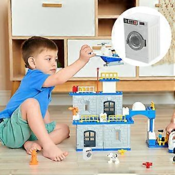 Dockskåp Tvättmaskin Plast Miniatyr Tvättmaskin Torktumlare Modell för Mini Tvättstuga Dockskåp Tillbehör