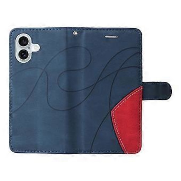 KT Läderserie-1 Fodral till iPhone 16 Plus Flip Folio Skyddande Telefonfodral Tvåfärgad Splitsning (Stil B)