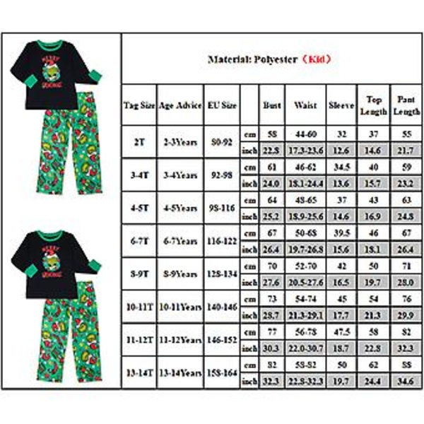 Grinch-familjen Matchande Julpyjamas Sovkläder Nattkläder Julpyjamas Set (3-4T Barn)