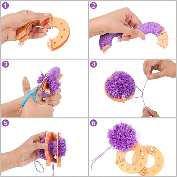 Plast Pompom Maskine (Sæt af 4) - 4 Størrelser (3,5/5,5/7 og 9 cm)