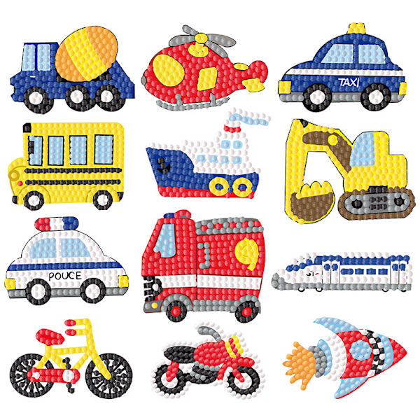 12 Stykker Transport Diamantmaling Klistremerker for Barn, DIY