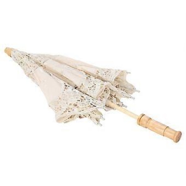 Handgjord Spetsblomma Broderad Parasoll Bröllop Brud Fotografi Parasoll (L Beige)