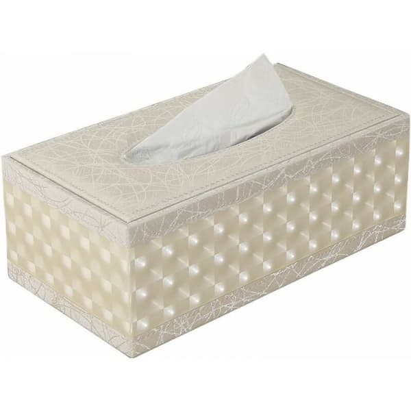(Beige) Rektangulær PU Lær Lommetørkleboks