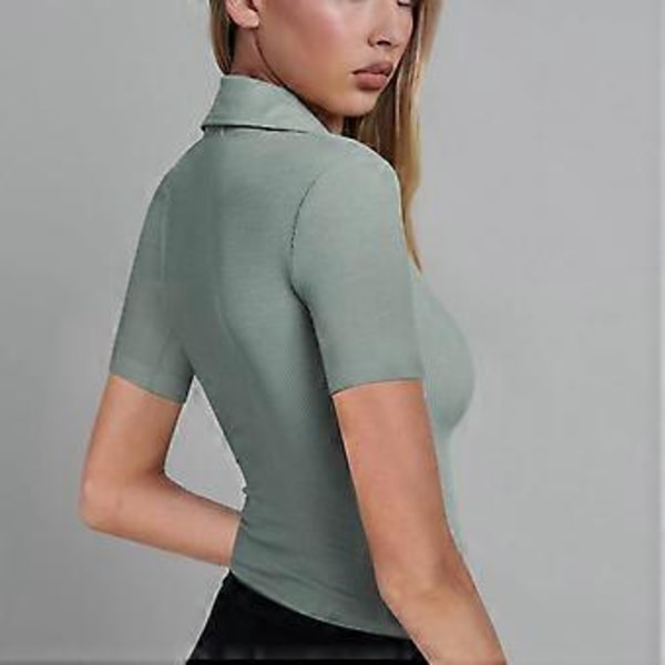 Åtsittande Jumpsuit Topp Slank Djup V-ringad Kortärmad Enfärgad Nedåtvänd Krage Ribbad En-delad Topp (XL Grön)