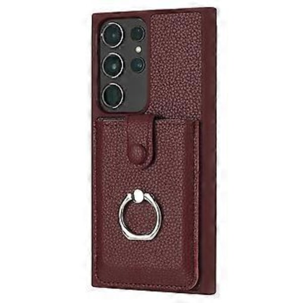 För Samsung Galaxy S23 Ultra Skal Ritningstyp Kortplatser Läder Baksida med Ringstativ (Stil F)