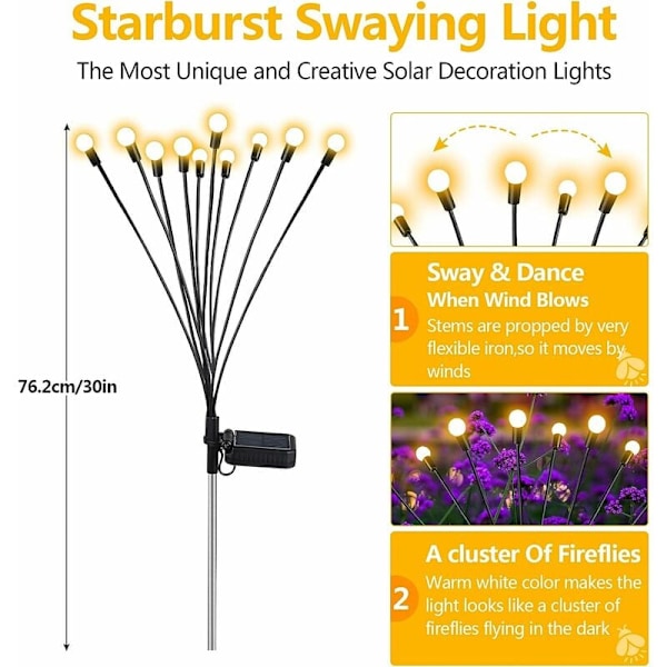 Solcellelamper til udendørs brug, 4 stk. 10 LED, solcelle-lys, have D