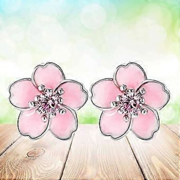 1 Pari S925 Sterling Hopeaa Korvakoruja Muodikkaat Sakura Kukka Korvakorut Lahja Yksinkertainen Korvakoru (Vaaleanpunainen)
