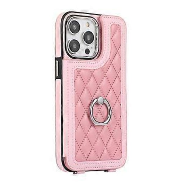 För iPhone 16 Pro Max Skal TPU+PU Läder Telefonskydd med Ringstativ och Axelrem (Stil D)