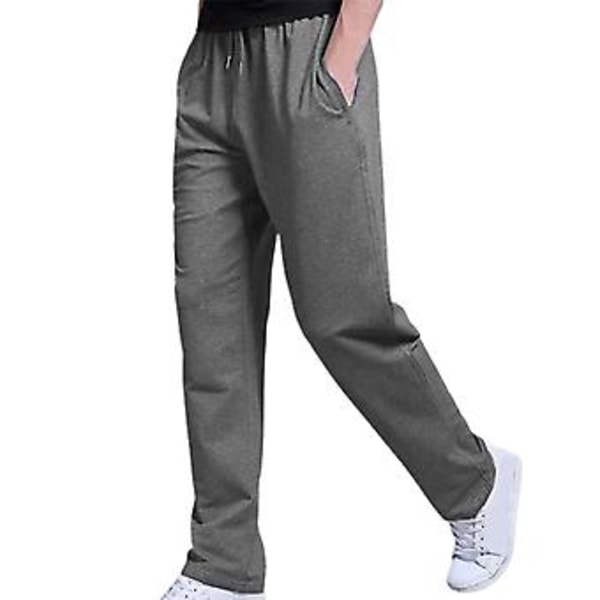 Fianao Byxor Solid Färg Rak Casual Lös Byxor med Snodd för Hemmet (XL Mörkgrå)