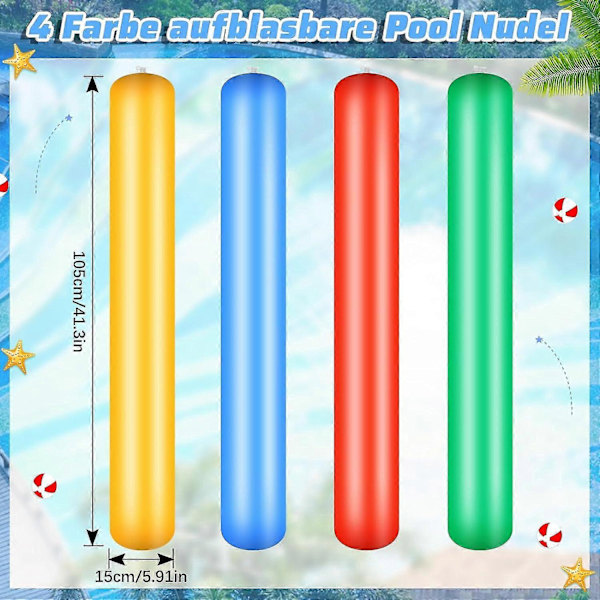 4 Stykker 105cm Pool Oppustelig Stav, Oppustelig Pooloverflade, Farverigt PVC Voksen Udendørs Vandlegetøj Sommer Svømmepøl Strand