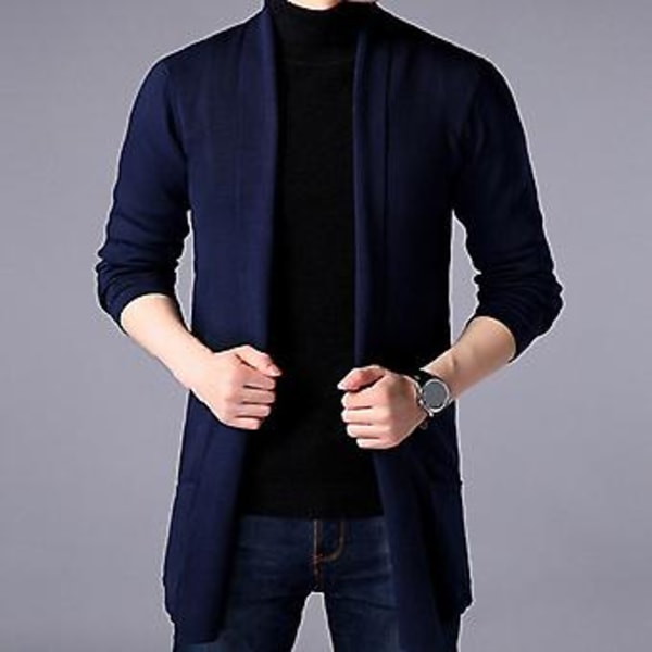 Fianao Herre Cardigan Trøje Ren Farve Anti-krympning Efterår Mænd Vinter Strik Trøje Frakke til Arbejde (XL Grå)