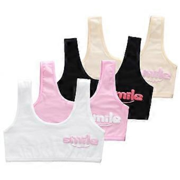 4-pack tjejbhållor i bomull, andningsbara, för tonåringar, full kupa, träningsbh, en storlek, 7-14 år (set 2)