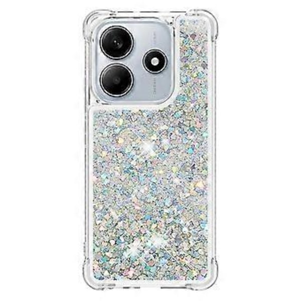 For Xiaomi Redmi Note 14 4G TPU-deksel Glitter Flytende Sand Støtsikkert Telefon Bakdeksel (Sølv/Hjerter)