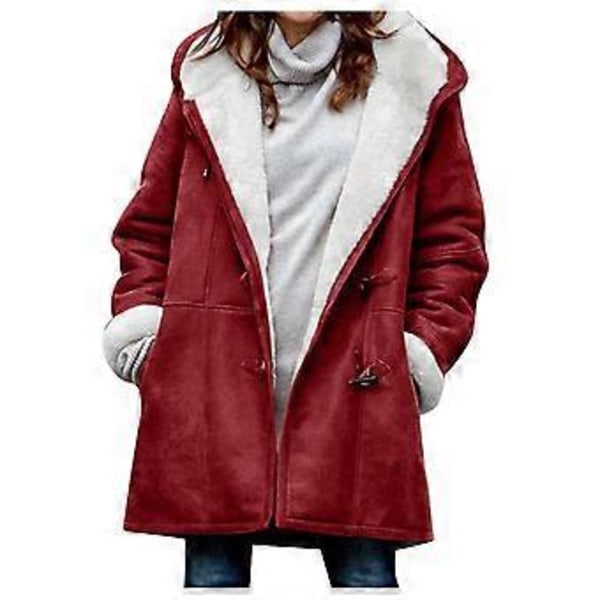 Dam Vinter Långärmad Tjock Plus Sammet Huvtröja Ledig Bomull Varm Jacka Fleece Varm Kappa Hoodie Ytterkläder 1st (M Röd)