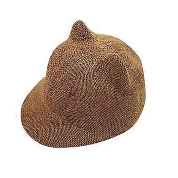 Stråhatt för baby, pojke/flicka, enfärgad sommarhatt, andningsbar med öron, strandhatt för barn, flera färger (Khaki)