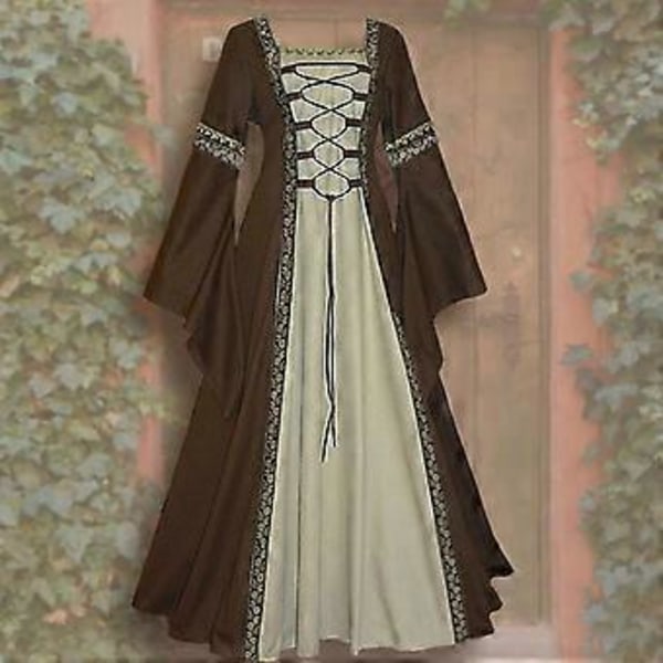 Medeltida Retro Hov Prinsessa Cosplay Kostym Lång Klänning Elegant Häxa för Kvinnor (S Svart)