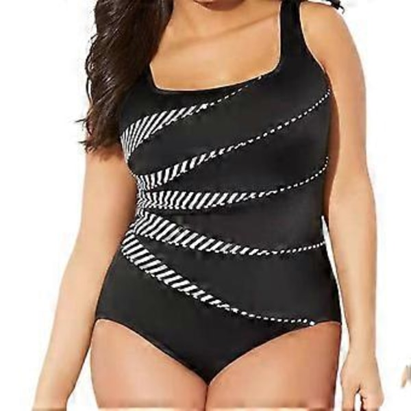 Dame Sommer Plus Size Push Up Badetøj Stribet Printet Bodycon Badedragt Heldragt Badedragter (L sort)