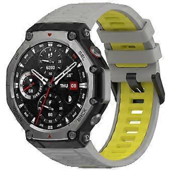 Huami Amazfit T-Rex 3 -kellon ranneke, kaksivärinen silikoninen hengittävä urheiluranneke - Harmaa+Keltainen (Harmaa+Keltainen)
