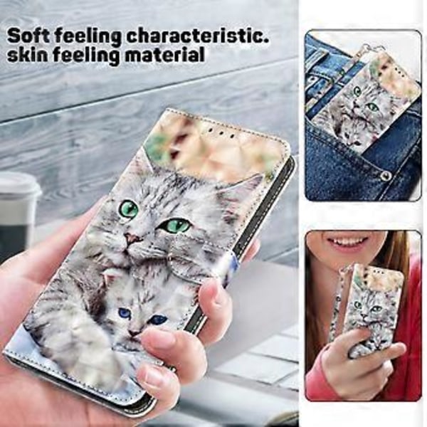 För Xiaomi Redmi Note 13 4G Läderfodral 3D Mönstertryck Telefonplånboksfodral (Två Katter)
