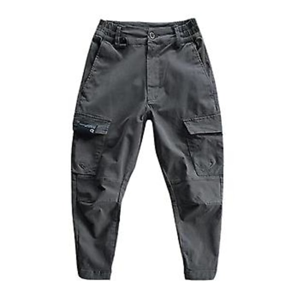 Män Byxor med Elastisk Midja, Knappar och Ankel Längd, Flera Fickor, Mid-Rise Cargo Byxor för Bergsklättring (XL Grå)