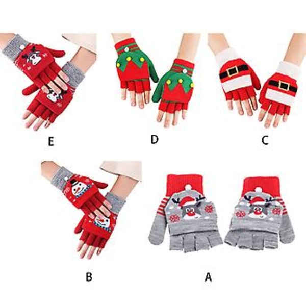 Julmotiv Vinter Varma Stickade Fingervantar Konvertibla Håll Varmt (Jultomte)