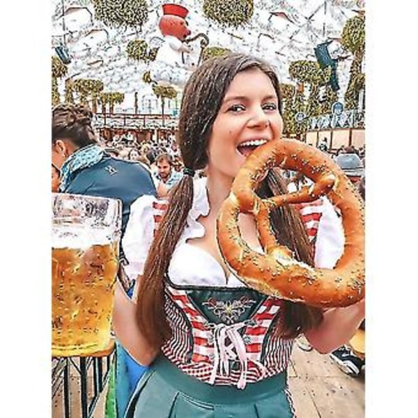 Ny Damkläder Tysk Oktoberfest Kostym Traditionell Bayerisk Öl Fraulein Karneval Piga Klänning Outfit (XXL Mörkgrön)