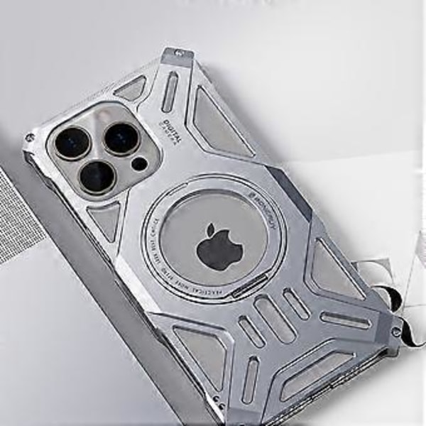 Skal till iPhone 16 Pro Max med Stöd Frameless Aluminiumlegering+Silikon Telefon Bumper Skydd (Stil A)