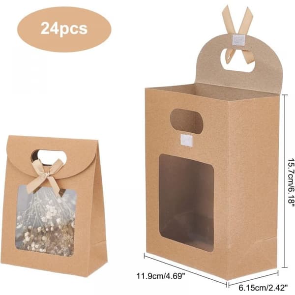 11,9x6,15x15,7cm 24 stk. Blanke Kraftpapirposer, Stående Gavepose