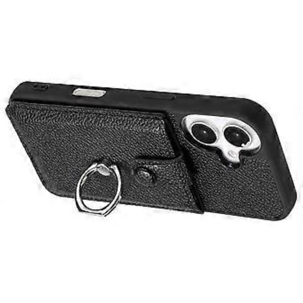 Skal för iPhone 16 Plus Ritningsdesign Kortfack Läder Baksida med Ringstöd (Stil A)