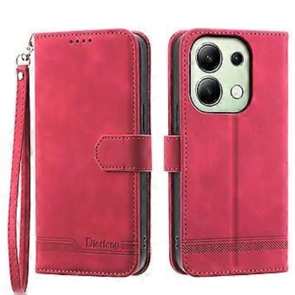 DIERFENG DF-03 för Xiaomi Redmi Note 13 4G Fodral Plånbok Läder Flip Telefon Skal - Röd(Röd)