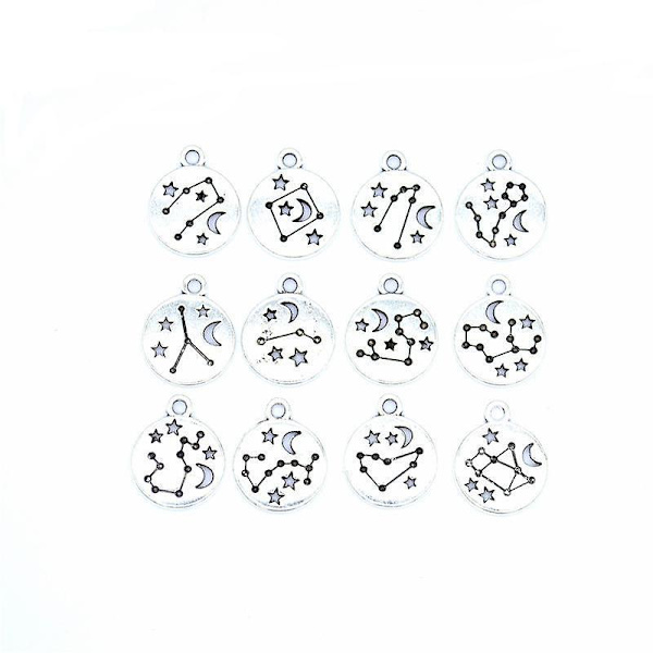 Kvinnor Flickor 12 Stjärntecken Genombrutna Minimalistiska Mode Pendans Silver Cz Stjärntecken Halsband, 6 Set