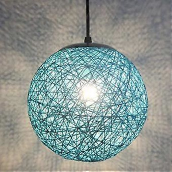 Blå Retro Hänglampa i Rotting Rund Glob 15cm, DIY Lampskärm Taklampa E27 för Vardagsrum Restaurang Köpcentrum Bar