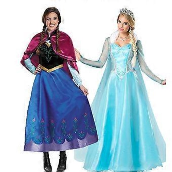 Vuxen Prinsessa Anna Elsa Kostym Jul Cos Maskeradkläder (M Elsa)