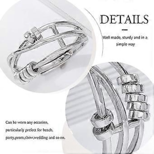 Ringe Sølv Perle Ring Fidget Fredsringe Anti-Stress Spinner Åben Ring Justerbare Ringe til Kvinder og Piger