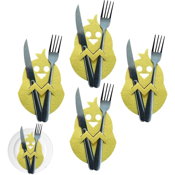 Cutlery Holder Pouch - Easter Cutlery Bag Set - Chick Shape Silverware Tableware Pouch Napkin Holders Forks Bag Set For Easter Dining Table Birthday D