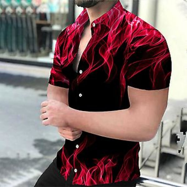 Miesten Lapellinen Kesä Casual Lyhythihainen Napit Paita Painettu Slim Fit Topit Tee(L C)