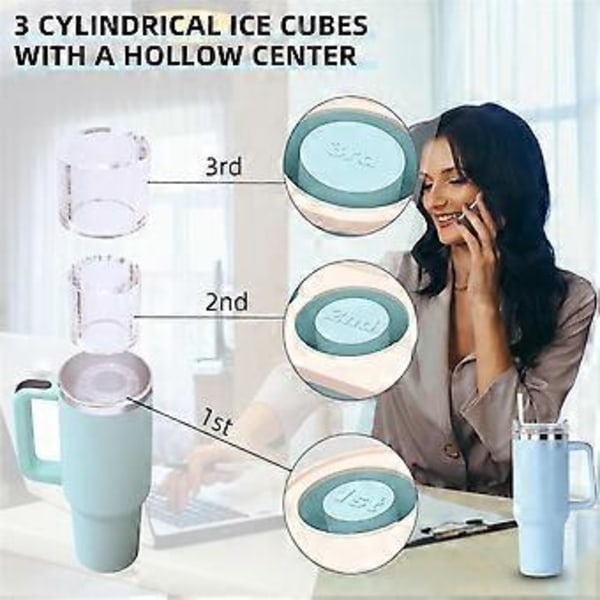 Silikone Isterningebakke med Låg til 20-40 Oz Tumblere, 3 Hule Cylinder Isterningeforme til Krus, Genanvendelig Stor Brun