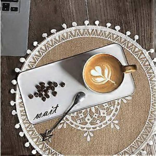 Sæt af 4 Boho Vævede Runde Bordskånere Håndlavede Bordskånere Vævet Jute Kvaster Retro Borddekoration Kant Bomuld Kaffe Skånere Vandafvisende (Boho Mix)