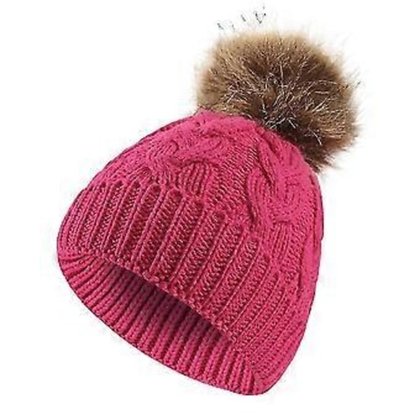 Unisex Löysä Pipo Tupsulla Talvi Lämmin Neulottu Laskettelupipo -NMAOV (Ruusunpunainen)