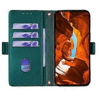 Læder Wallet Case med RFID-blokering og stativfunktion samt håndrem til Realme GT 7 Pro 5G - Grøn (Grøn)