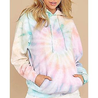 Damehettegenser Tie Dye Pullover Langermet Løs Genser med Snøring og Lomme (M Stil 1)