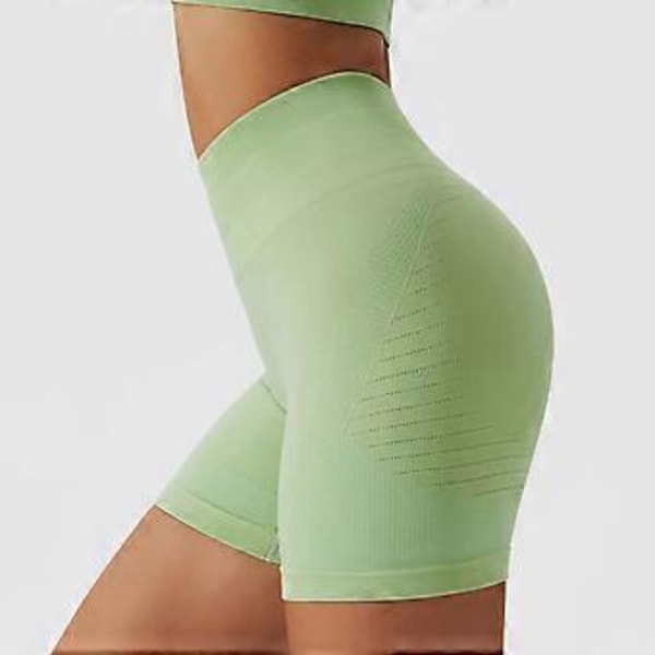 Kvinders Løbe Yoga Shorts Mavekontrol Sømløs Strikket Højtaljet Butt Lifting Træning Workout Short Leggings (M Lysegrøn)